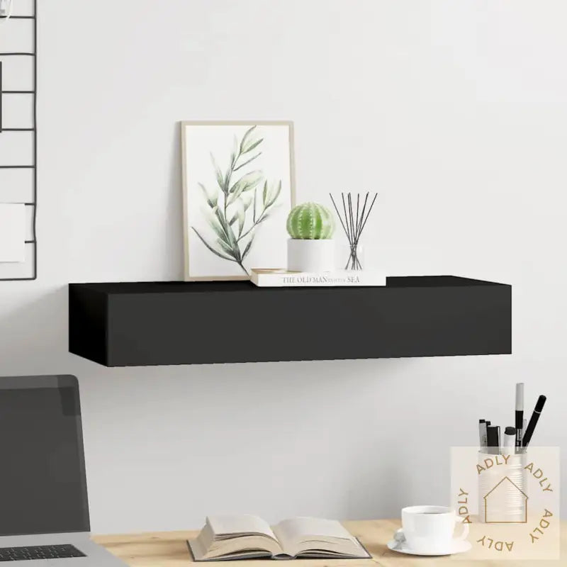 Veggmontert Skuffehylle Svart 60X23,5X10 Cm Mdf