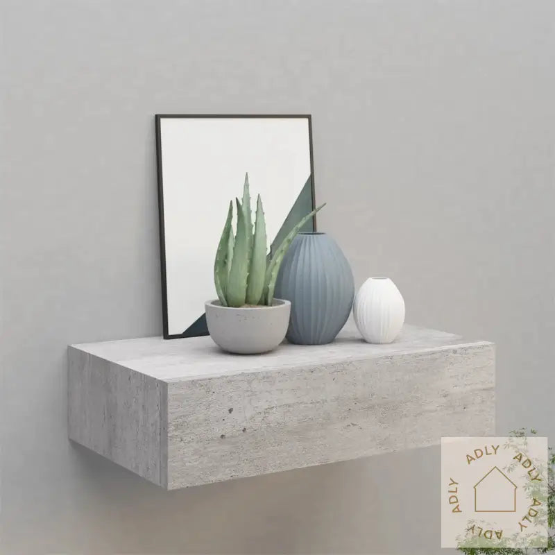 Veggmontert Skuffehylle Betonggrå 40X23,5X10 Cm Mdf