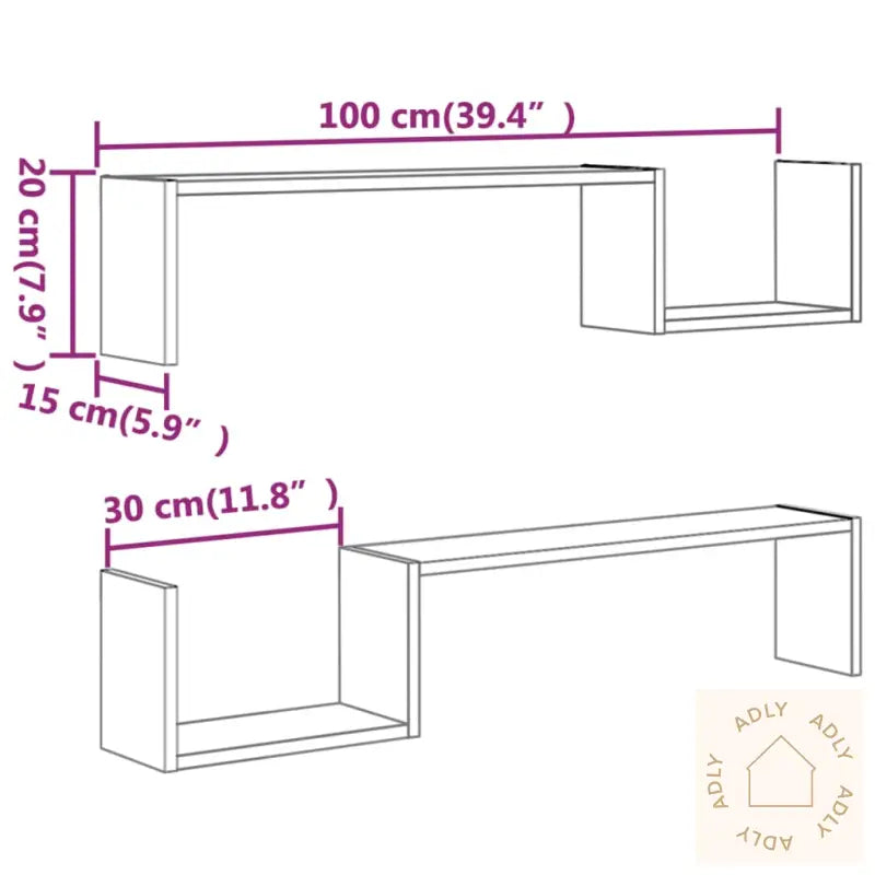 Vegghyller 2 Stk Røkt Eik 100X15X20 Cm Konstruert Tre