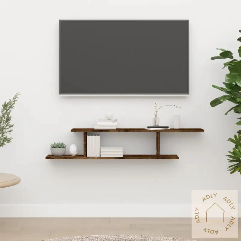 Veggmontert Tv-Hylle Røkt Eik 125X18X23 Cm Konstruert Tre