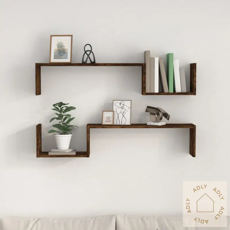 Vegghyller 2 Stk Røkt Eik 100X15X20 Cm Konstruert Tre