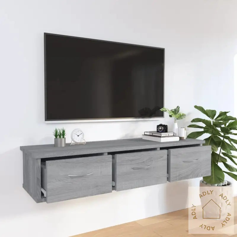 Veggskap Grå Sonoma Eik 88X26X18,5 Cm Konstruert Tre
