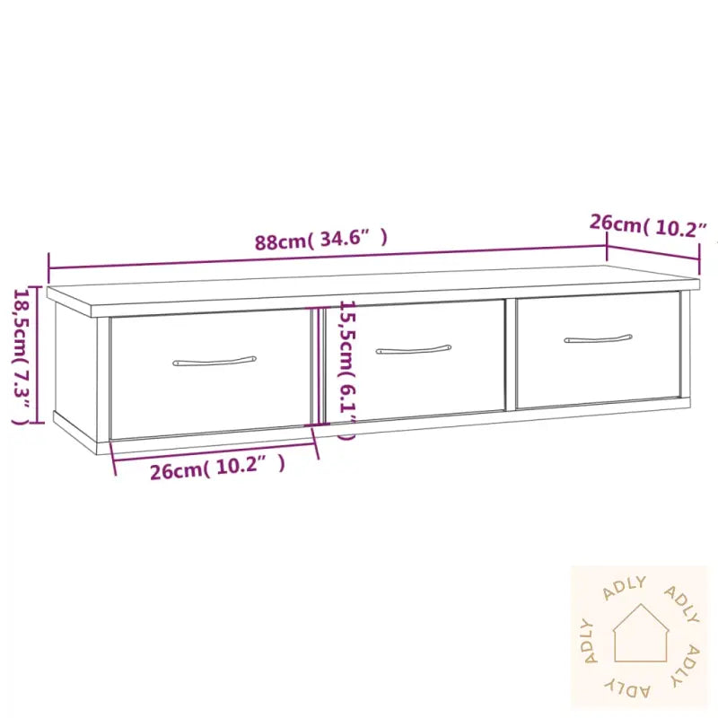 Veggskap Grå Sonoma Eik 88X26X18,5 Cm Konstruert Tre