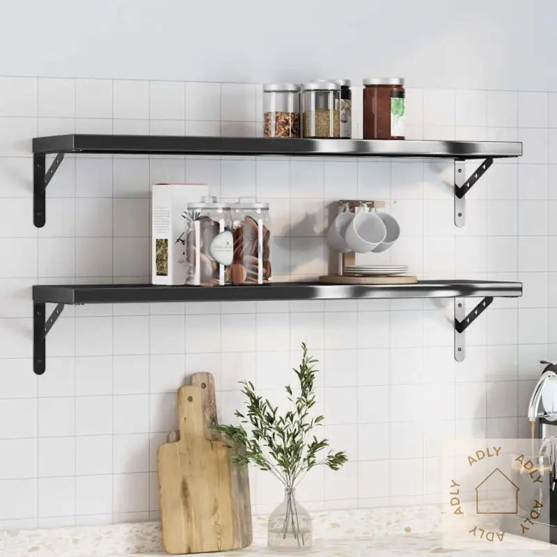 Vegghyller 2 Stk 100X23,5X3 Cm Svart Rustfritt Stål