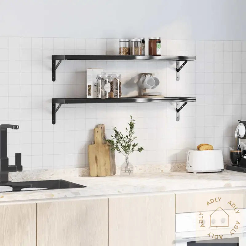 Vegghyller 2 Stk 100X23,5X3 Cm Svart Rustfritt Stål