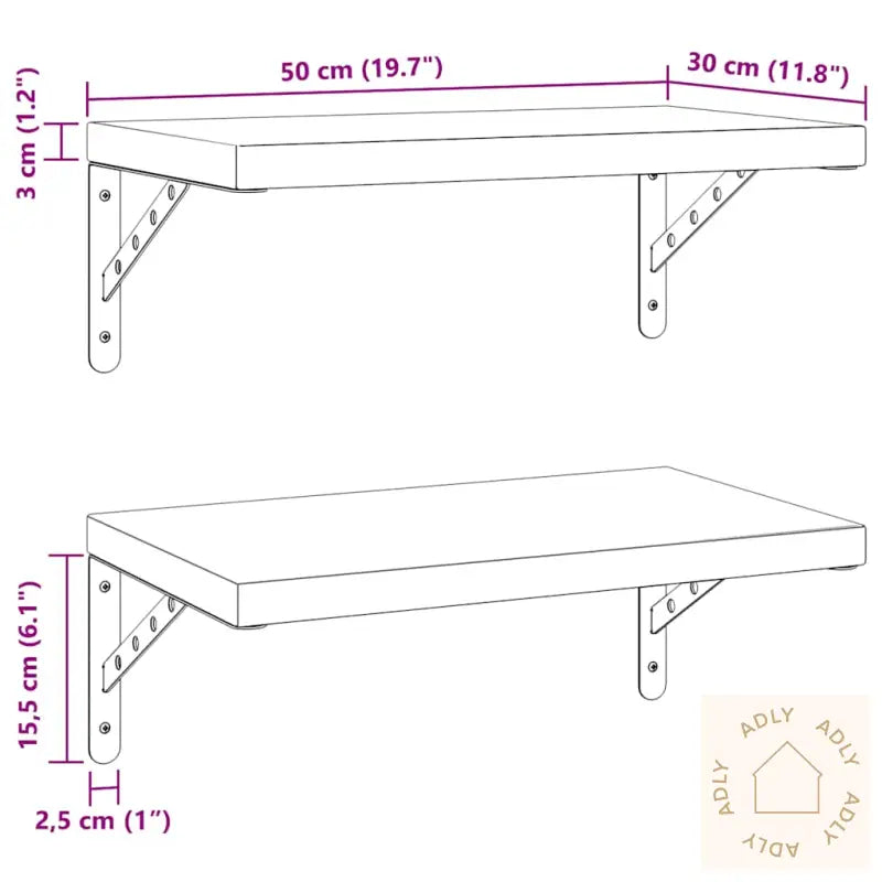 Vegghyller 2 Stk 50X30 Cm Sølv Rustfritt Stål