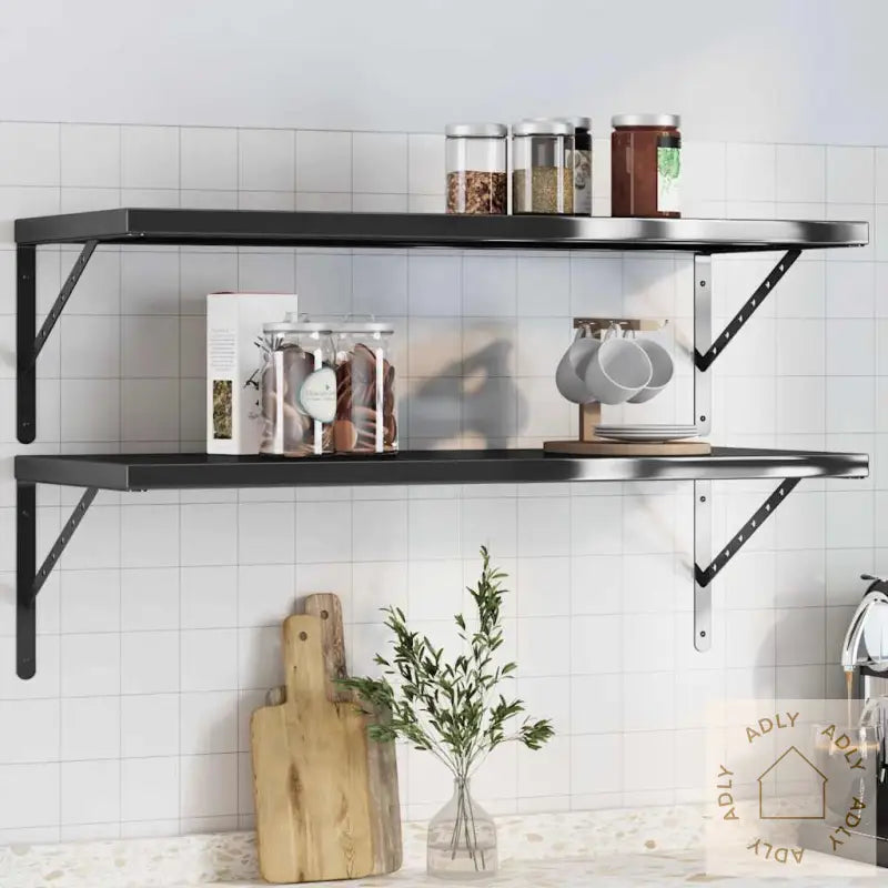 Vegghyller 2 Stk 100X40 Cm Svart Rustfritt Stål
