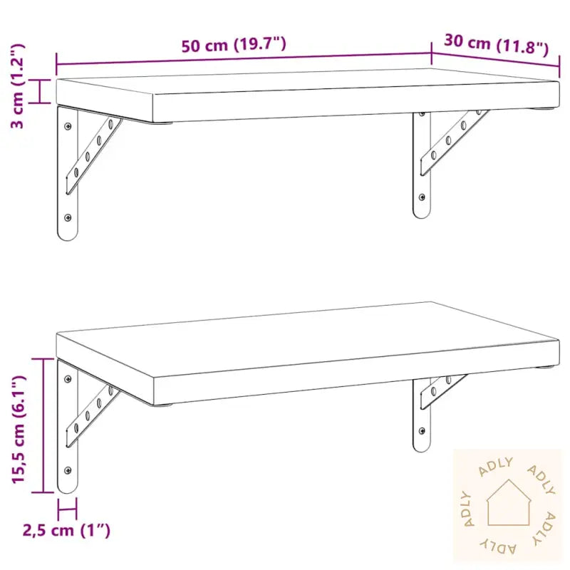 Vegghyller 2 Stk 50X30 Cm Svart Rustfritt Stål