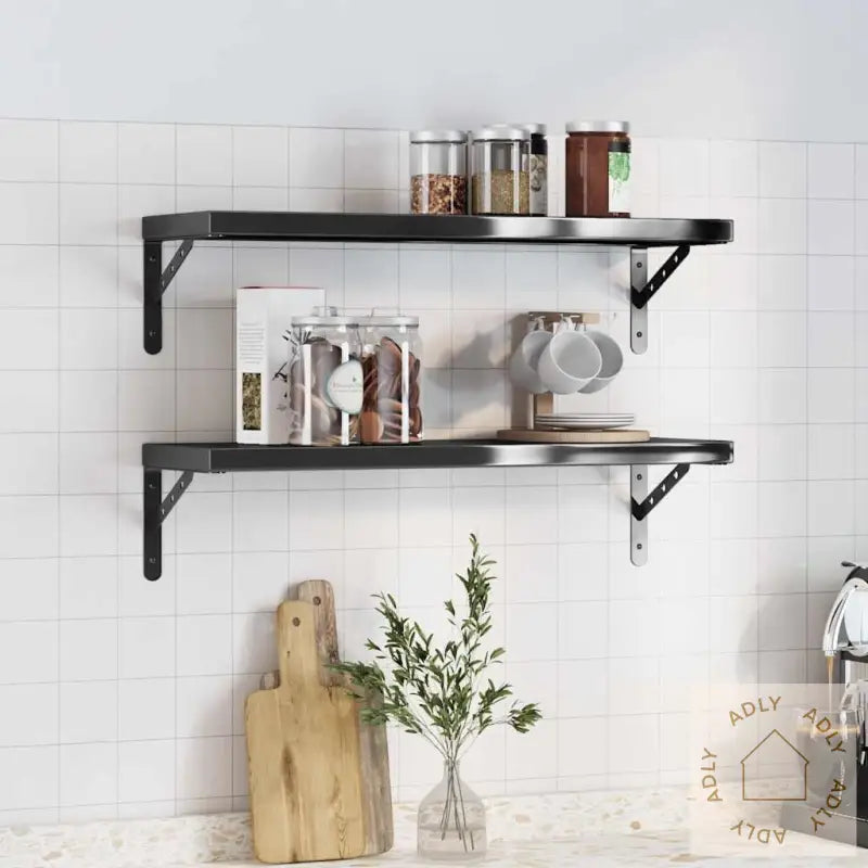 Vegghyller 2 Stk 75X23,5 Cm Svart Rustfritt Stål