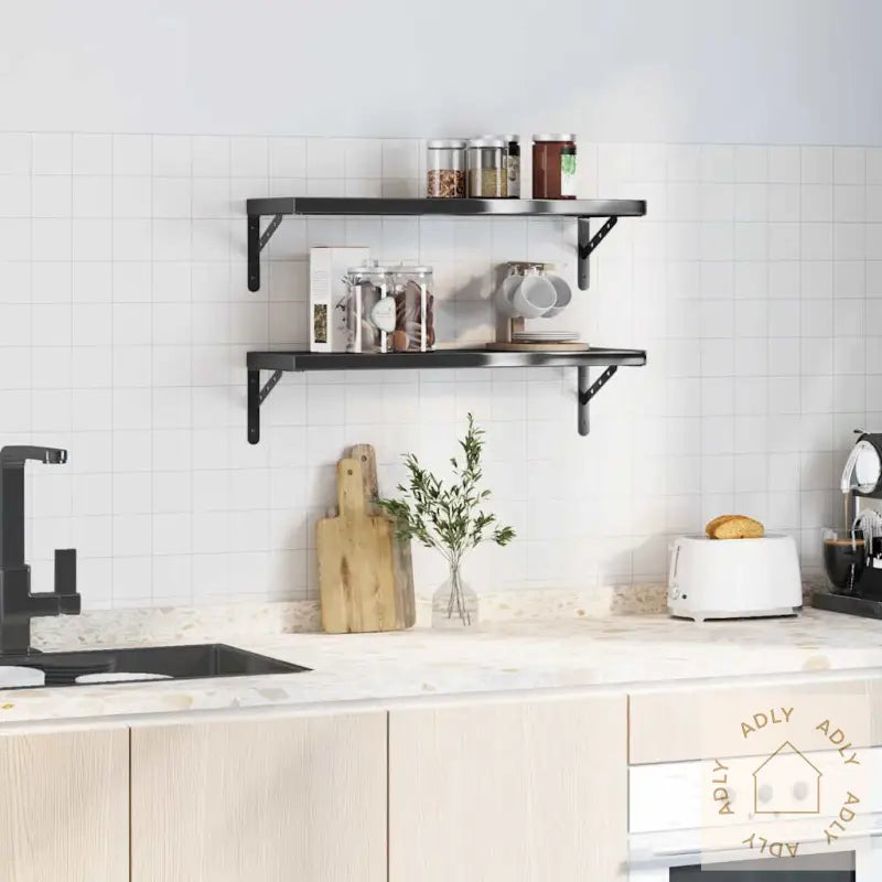 Vegghyller 2 Stk 75X23,5 Cm Svart Rustfritt Stål