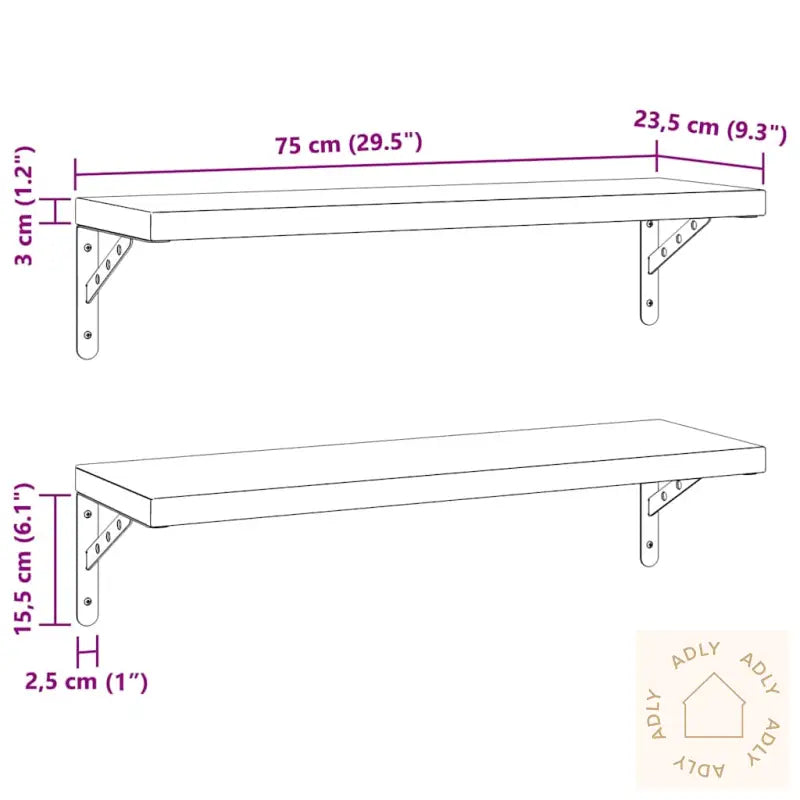 Vegghyller 2 Stk 75X23,5 Cm Svart Rustfritt Stål