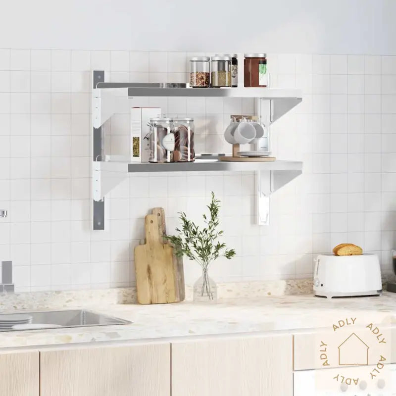 Vegghylle 2 Etasjer 75X30X60 Cm Sølv Rustfritt Stål