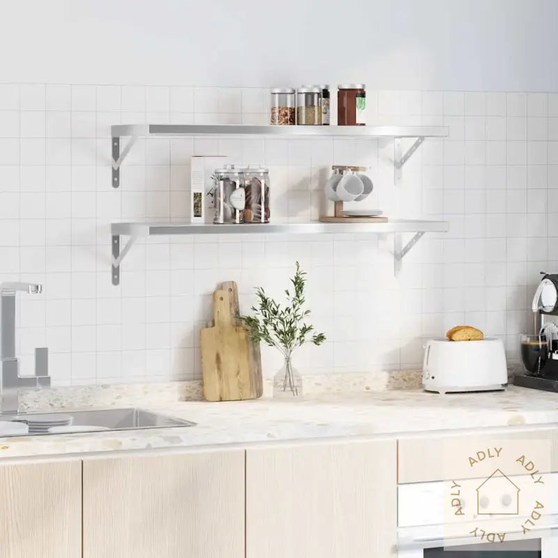 Vegghyller 2 Stk 100X30X3 Cm Sølv Rustfritt Stål
