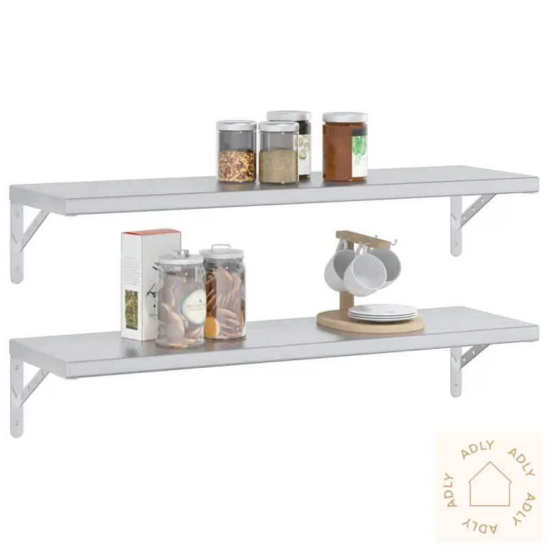 Vegghyller 2 Stk 100X30X3 Cm Sølv Rustfritt Stål