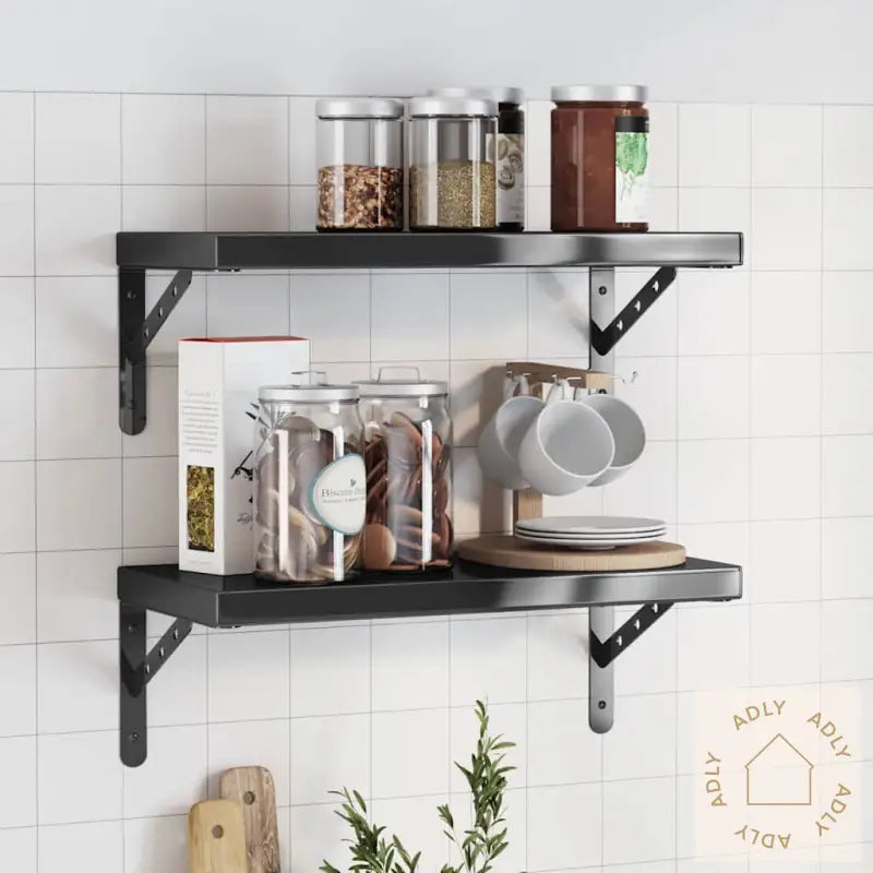 Vegghyller 2 Stk 50X23,5X3 Cm Svart Rustfritt Stål