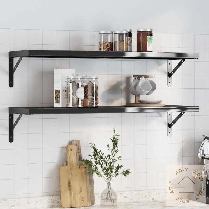Vegghyller 2 Stk 100X30X3 Cm Svart Rustfritt Stål
