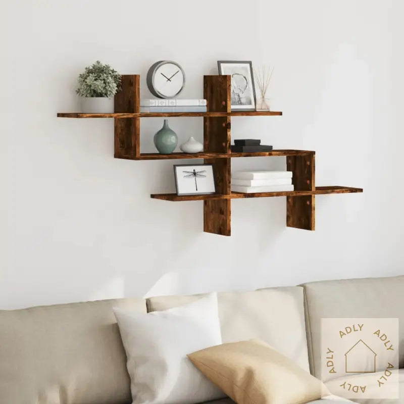 Vegghylle Røkt Eik 124,5X18X60,5 Cm Konstruert Tre