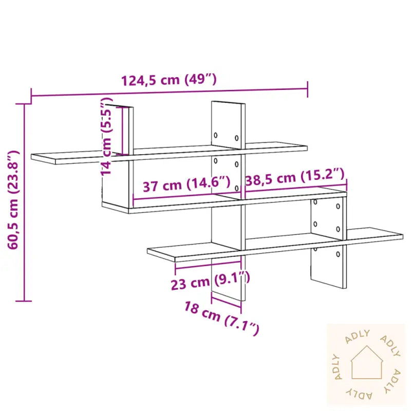 Vegghylle Røkt Eik 124,5X18X60,5 Cm Konstruert Tre