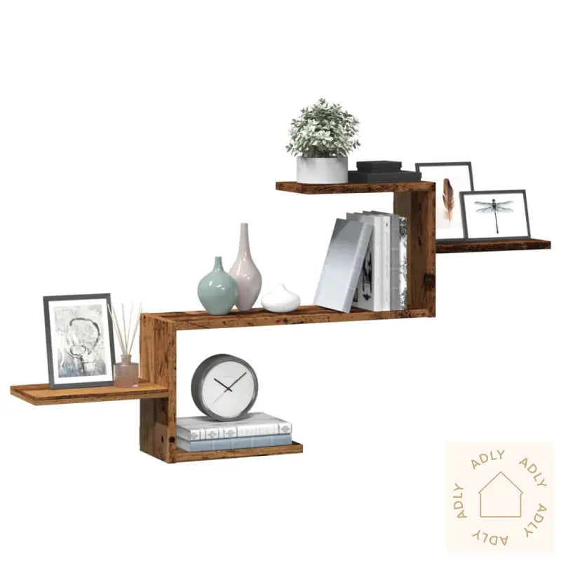 Veggmontert Hjørnehylle Svart 104X15X49 Cm Konstruert Tre