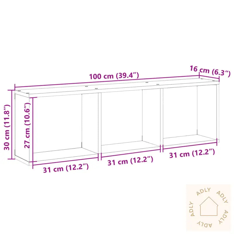 Veggskap 100X16X30 Cm Svart Konstruert Tre