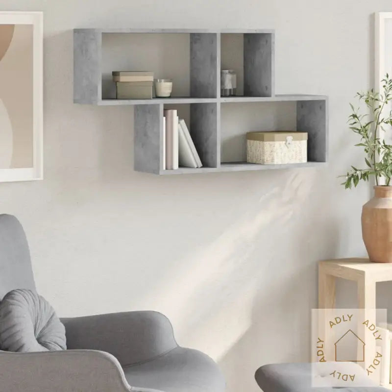 Vegghylle Betonggrå 100X20X53 Cm Konstruert Tre