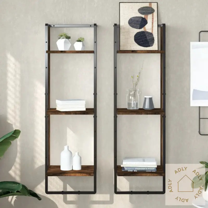 Vegghylle 3 Etasjer Røkt Eik 30X25X100 Cm Konstruert Tre