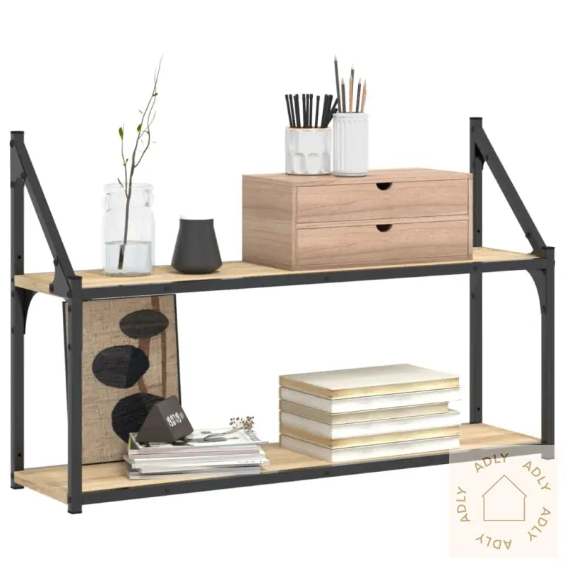Vegghylle 3 Etasjer Sonoma Eik 80X21X51 Cm Konstruert Tre