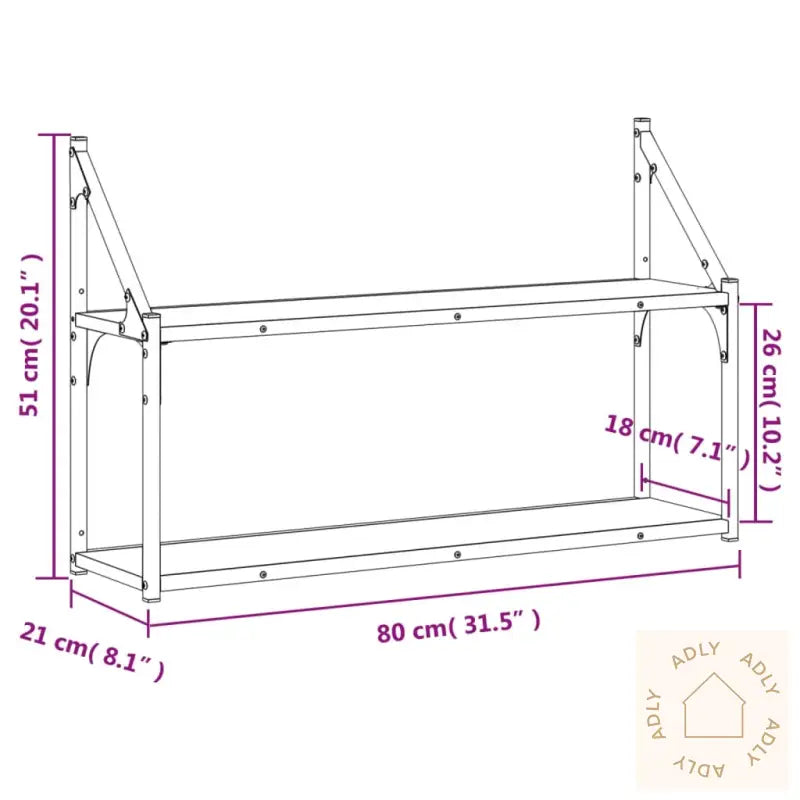 Vegghylle 3 Etasjer Sonoma Eik 80X21X51 Cm Konstruert Tre