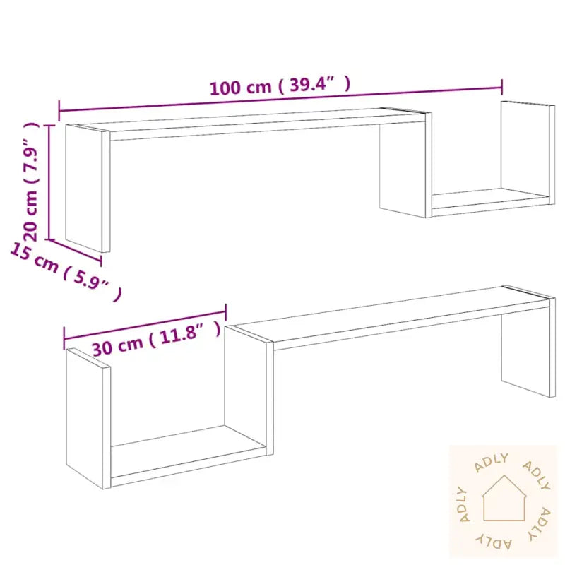 Vegghyller 2 Stk Sonoma Eik 100X15X20 Cm Konstruert Tre