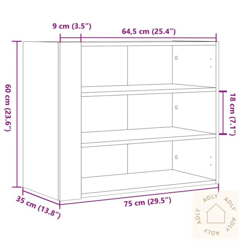 Veggskap Sonoma Eik 75X35X60 Cm Konstruert Tre