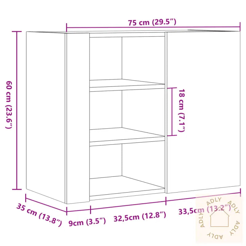 Veggskap Sonoma Eik 75X35X60 Cm Konstruert Tre