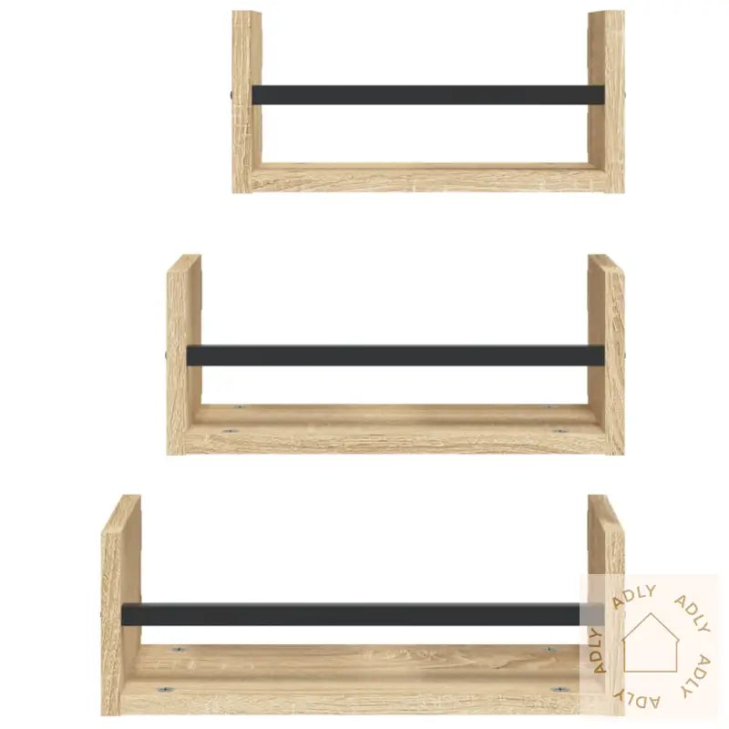 Vegghyllesett Med Stenger 3 Stk Sonoma Eik Konstruert Tre