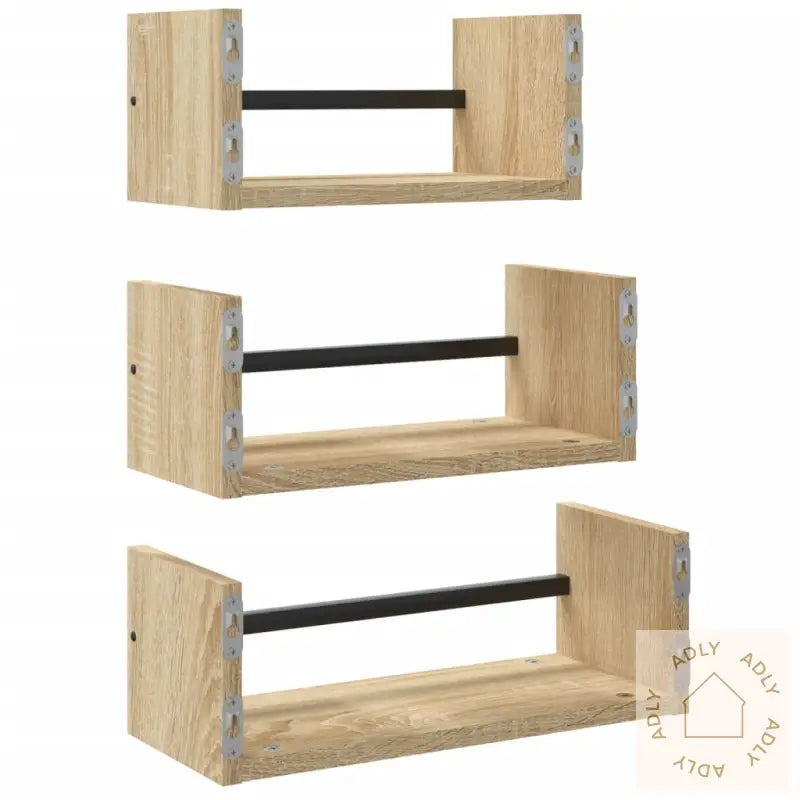 Vegghyllesett Med Stenger 3 Stk Sonoma Eik Konstruert Tre