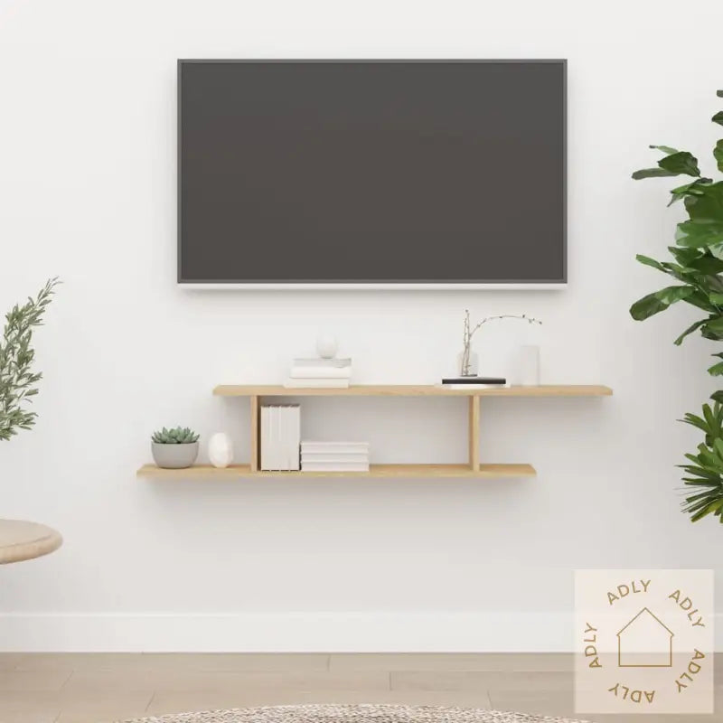 Veggmontert Tv-Hylle Sonoma Eik 125X18X23 Cm Konstruert Tre