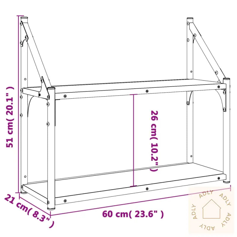 Vegghylle 3 Etasjer Sonoma Eik 60X21X51 Cm Konstruert Tre