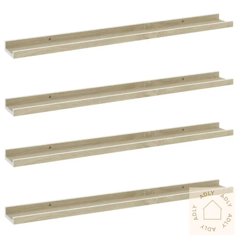 Vegghyller 4 Stk Hvit Og Sonoma Eik 80X9X3 Cm