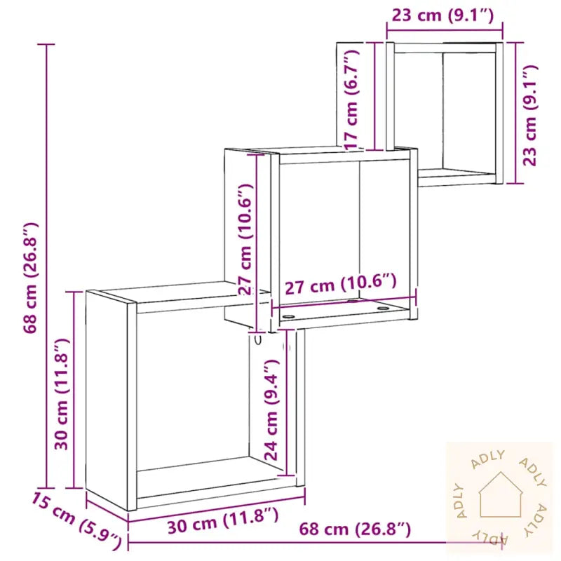 Vegghyller Kubeformet Svart Eik 68X15X68 Cm Konstruert Tre