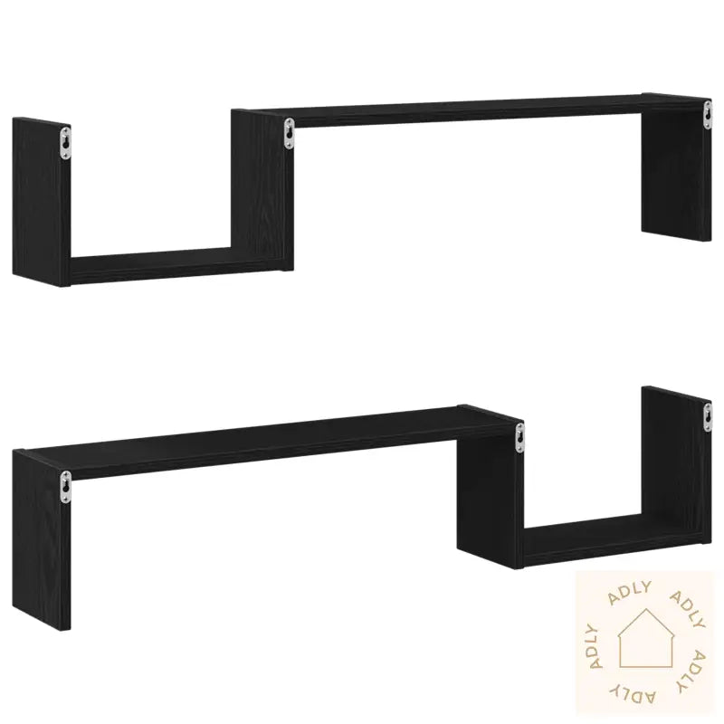 Veggmontert Hylle 2 Stk Svart Eik 100X15X70 Cm Konstruert Tre