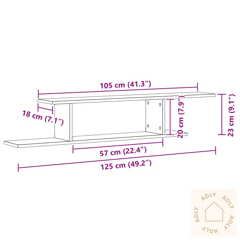 Veggmontert Tv-Hylle Svart Eik 125X18X23 Cm Laget Av Tre