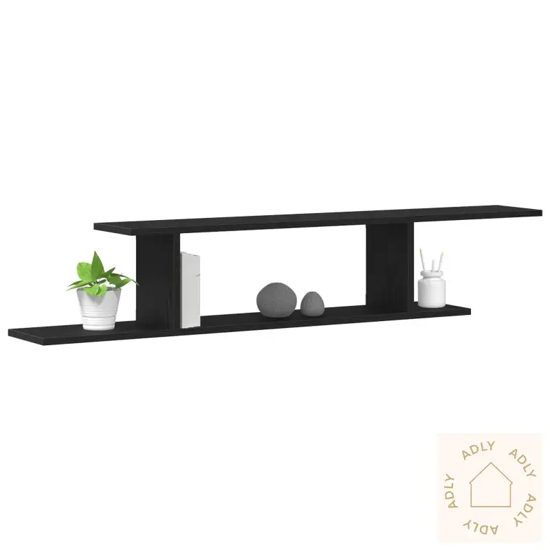 Veggmontert Tv-Hylle Svart Eik 125X18X23 Cm Laget Av Tre