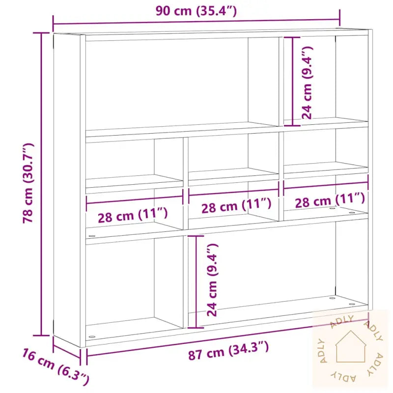Vegghylle Svart Eik 90X16X78 Cm Konstruert Tre