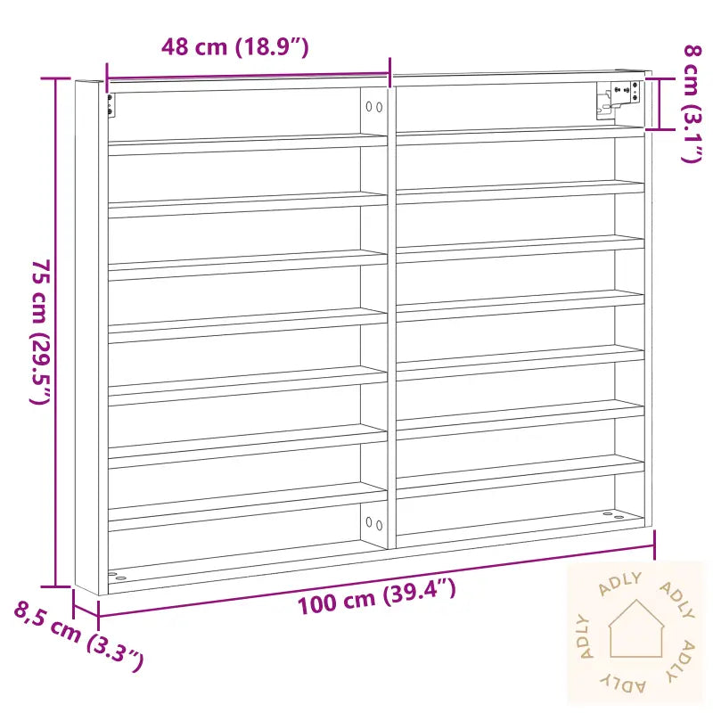 Vitrine Skap Svart Eik 100X8,5X75 Cm Konstruert Tre