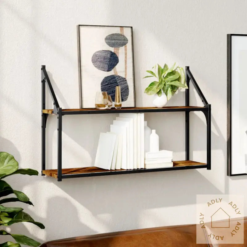Vegghylle 2 Etasjer Røkt Eik 80X21X51 Cm Konstruert Tre