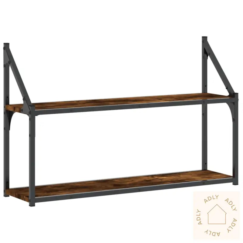 Vegghylle 2 Etasjer Røkt Eik 80X21X51 Cm Konstruert Tre