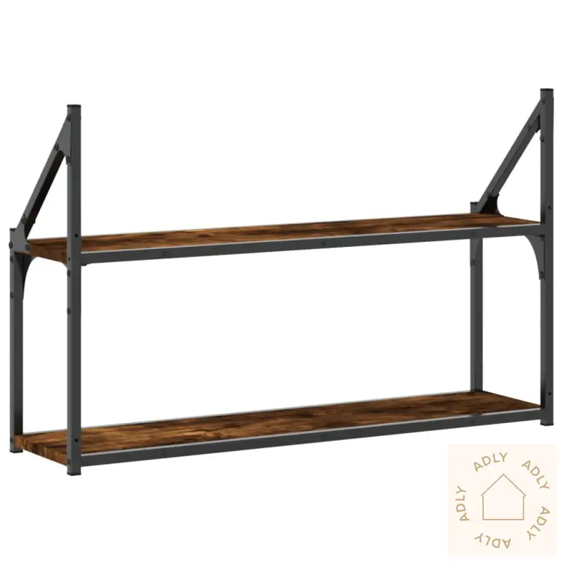 Vegghylle 2 Etasjer Røkt Eik 80X21X51 Cm Konstruert Tre