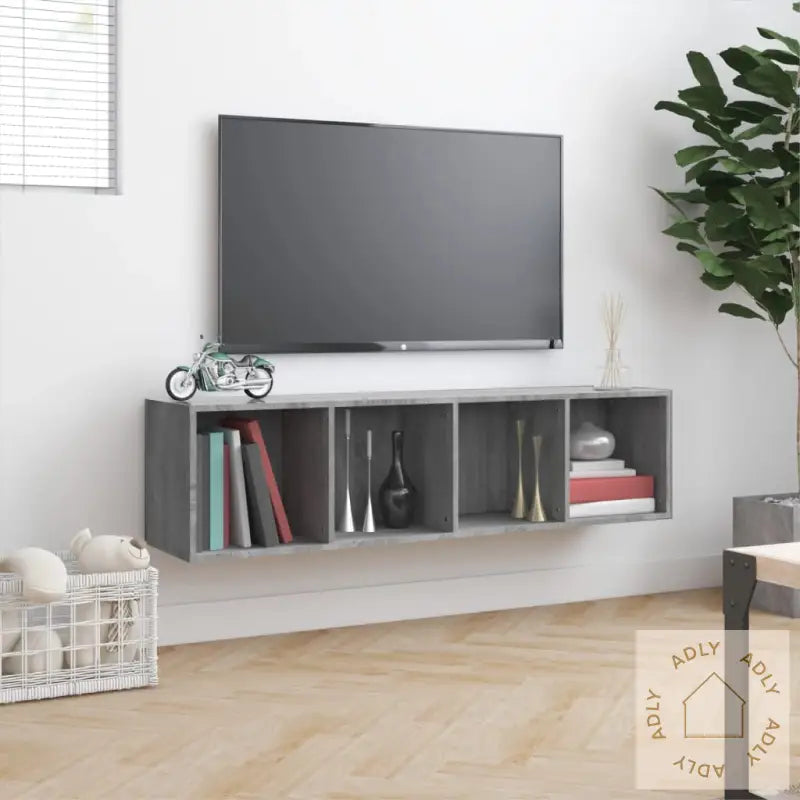 Bokhylle/Tv-Benk Grå Sonoma 143X30X36 Cm Konstruert Tre