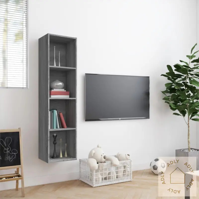 Bokhylle/Tv-Benk Grå Sonoma 143X30X36 Cm Konstruert Tre