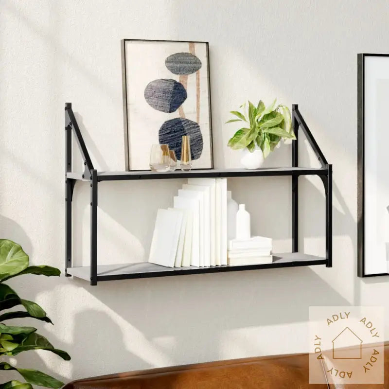 Vegghylle 2 Etasjer Grå Sonoma 80X21X51 Cm Konstruert Tre