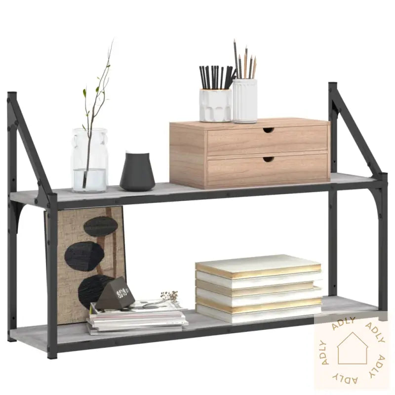 Vegghylle 2 Etasjer Grå Sonoma 80X21X51 Cm Konstruert Tre