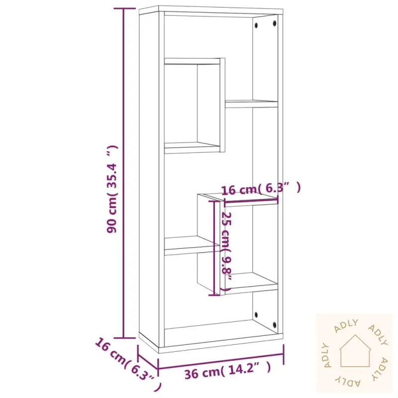 Vegghylle Grå Sonoma 36X16X90 Cm Konstruert Tre